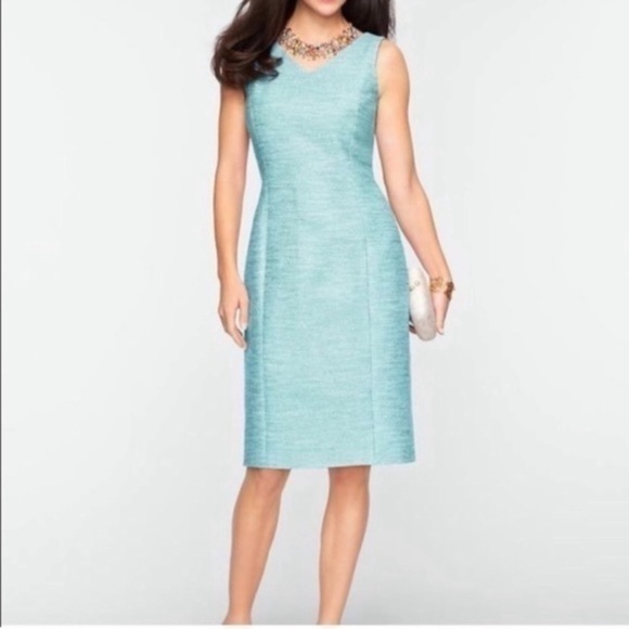 Talbots Tweed Sleeveless Blue Turquoise Sheath Dress size 12 P - Picture 1 of 7